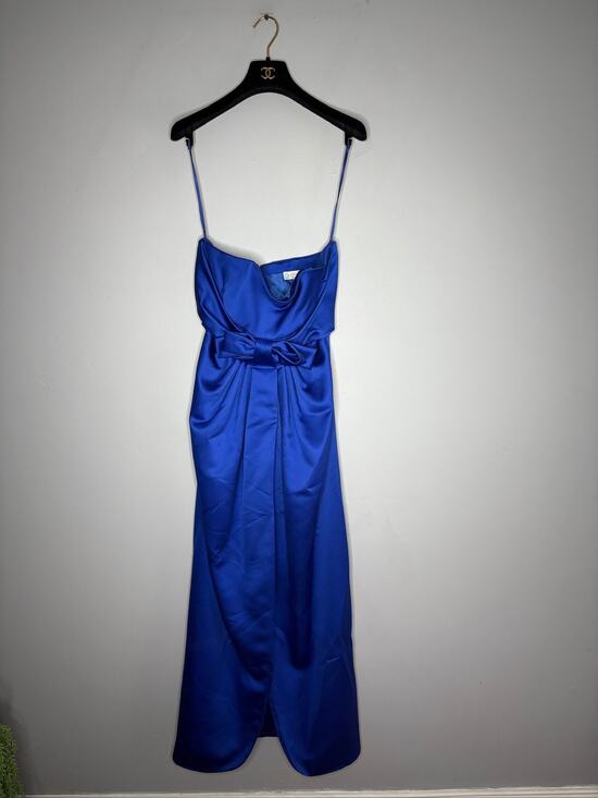 Victor Costa Dresses & Skirts - Vintage Victor Costa Royal Blue Satin Cocktail Dress Elegant Party Gown Size XS